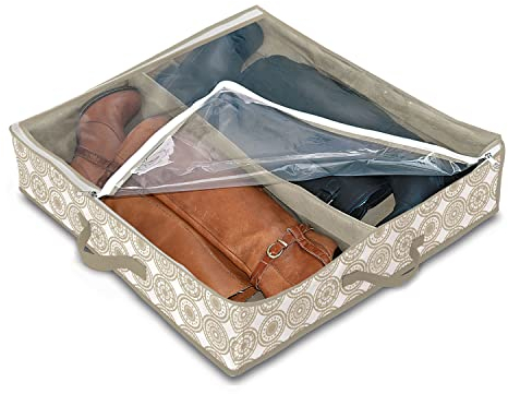 Domopak Living 8001410074300 Étui Bottes 2 Compartiments Elle, Plastique, Blanc/Beige, 50 x 60 x 12 cm