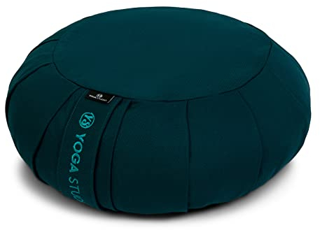 Yoga Studio EU Round Zafu Meditation Cushion | Organic Cotton | Buckwheat Hulls | Removable Washable Cover | Carry Handle - Teal