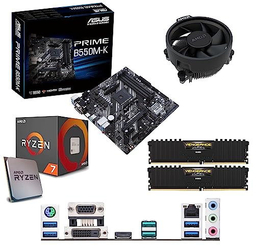 Ryzen 7 5700X 3.4Ghz (Turbo 4.6Ghz) 8 Core 16 Thread CPU, Prime B550M-K Motherboard & 32GB 3600Mhz DDR4 RAM Pre-Built Bundle