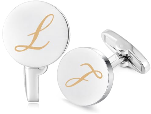HONEY BEAR Briefe Initialen Buchstabe manschettenknöpfe Herren Edelstahl Hochzeit Cufflinks Manschettenknopf Gebürstetes Silber (L)