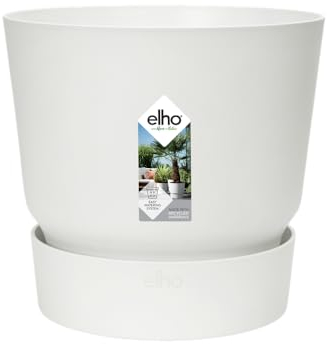 Elho Greenville Round 25 - Macetero por Exterior - 100% Plástico Reciclado - Ø 24.5 x H 23.3 cm - Blanco/White
