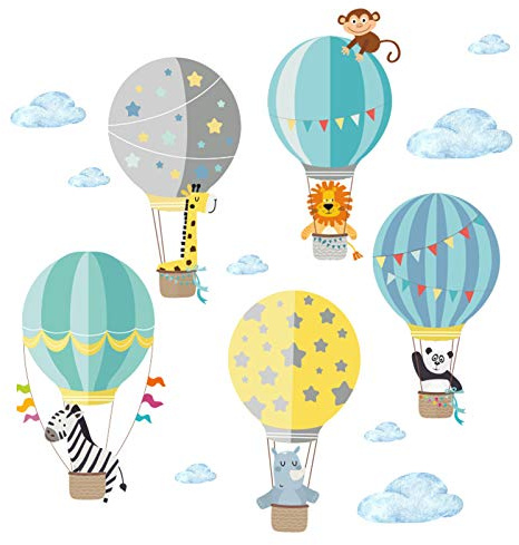 Little Deco Heißluftballons mit Tieren Grün Gelb Türkis DL214-4