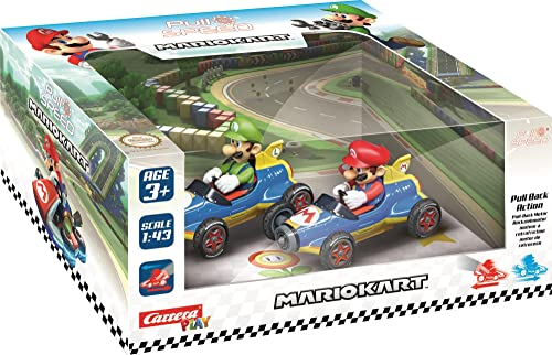 Pull & SPEED - 15813018 - Carrera I Mario Kart - Mach8 Twinpack I Aufziehauto Rennauto I Pull and Speed Auto mit Rückziehmotor I Für Jungs und Mädchen ab 6 Jahren & Erwachsene I Rennbahn