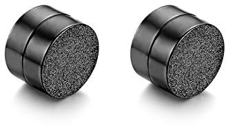 JewelryWe Schmuck Magnet Ohrringe Edelstahl sandgestrahlt Fake Plug Magnetisch Rund Ohrstecker Tunnel Non-Piercing Ohrclips für Herren Damen Schwarz/Silber/Gold/Rosegold