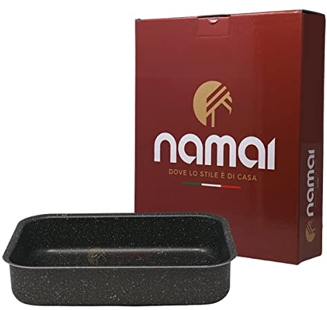 NAMAI Teglia Forno Rettangolare 18cm x 25cm x 6,5cm - Lasagnera Antiaderente - Adatta Per la Lavastoviglie- Alluminio - Teglie da Forno - Design Effetto Pietra (18cm x 25cm)