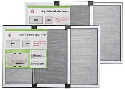 FLYZZZ Adjustable Fly Window Screen for Windows (50cm H x 70cm-132cm W) Anti Mosquito Keep Bugs Out Flys Screen for Rolling Doors and Windows (19.68 Inches High by 28-52 Inches Wide, White) 2 Packs