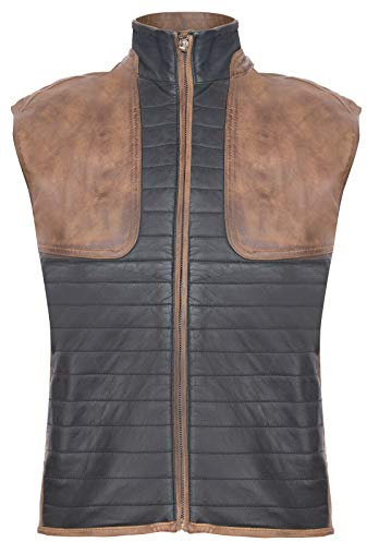 Infinity Leather Chaleco Sin Mangas de Cuero Marrón Acolchado Negro Para Hombre Chaleco Sin Mangas Chaleco XS