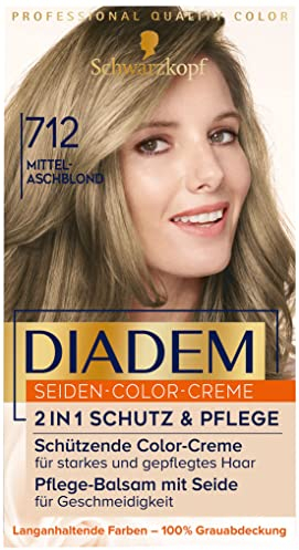 Diadem Seiden-Color-Creme 712 Mittelaschblond Stufe 3 (170 ml), permanente Haarfarbe mit 2 in 1 Schutz & Pflege für 70 % weniger Haarbruch und langanhaltende Farbergebnisse