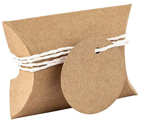 Ideen mit Herz Kraftpapier-Kissentaschen | 50 Stück | 6,5 x 9 cm | 230g/m² | inkl. Anhänger & Bänder | kleine Geschenkschachteln, Geschenkboxen | ideal für Gastgeschenke (Papierkordel in apricot)