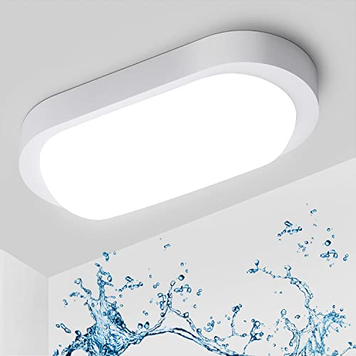 LEOEU 18W LED Feuchtraumleuchte, 1710LM LED Deckenleuchte, IP65 Oval Kellerleucht, Flimmerfreie LED Feuchtraumlampe für Bad Wohnzimmer Schlafzimmer Flur Balkon Treppenhaus, WC, 4000K Neutralweiß