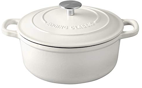 EDGING CASTING Forno olandese rivestito in ghisa smaltata con doppio manico, forni olandesi con coperchio per la cottura del pane, sicuro fino a 500 gradi, 3,5 litri, bianco