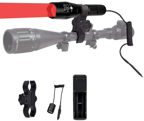LUXJUMPER Red LED Hunting Torch, 350 Yards Single Mode Long Range Predator Light Tactical Torches Zoomable with Scope Mount, Remote Pressure Switch