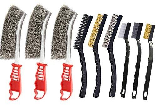 9 Stück Drahtbürsten Drahtbürste Set Klein Drahtbürsten aus Edelstahl Messing und Nylon für die Reinigung von Schweißschlacken und Rost (Mulitcolor)