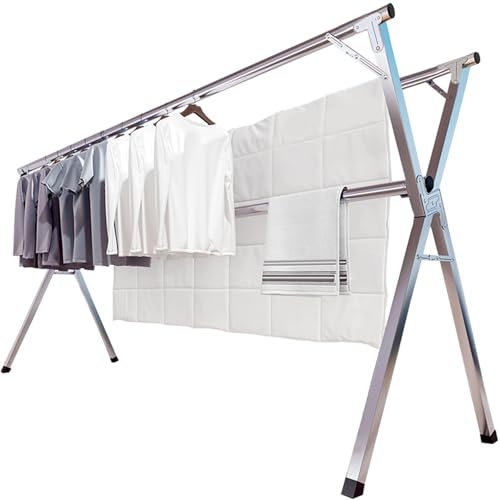 JAUREE 79 Inches Clothes Drying Rack, Drying Rack Clothing Folding Indoor Outdoor, Heavy Duty Stainless Steel Laundry Rack, Foldable Portable Large Clothes Rack Garment Rack with 20 Windproof Hooks