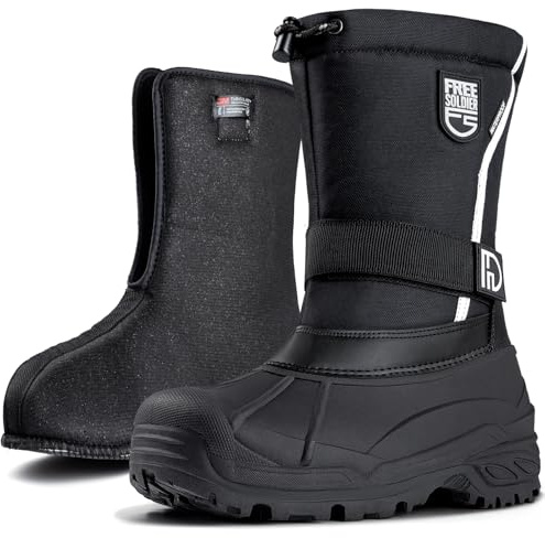 FREE SOLDIER Mens Snow Boots Insulated Waterproof Hiking Winter Shoes Nonslip Outdoor Ankle Cold Weather Boots with Warm Inner(Black,10)