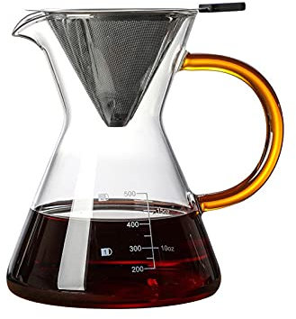 caihuashopping Coffee Pot 600ML Coffee Kettle Pour Over Coffee Maker Drip Glass Coffee Pot with Filter Hand Percolator Coffee Tea Filter Container Coffee Pots (Color : Gold)