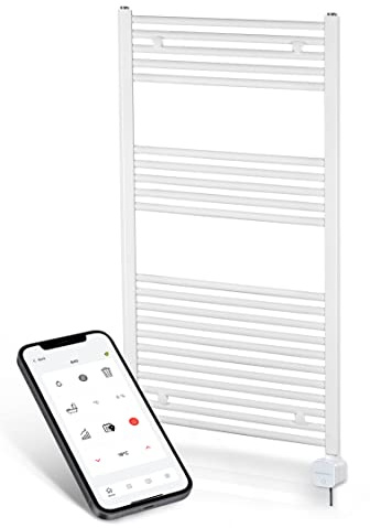 anapont elektrischer Badheizkörper - W-LAN WiFi steuerung per APP - Handtuchheizkörper - Badheizung elektrisch - Handtuchheizung - Made in Germany… - gebogener Handtuchwärmer Weiß 1175 × 500 mm