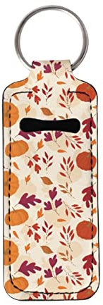 COEQINE Women Girls Chapstick Keychain Lip Balm Holder Print Pumpkin Fall Leaves, Lipstick Keychain Holder for Lipstick, Lip Balm for Holiday Thanksgiving