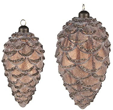 Clayre & Eef Weihnachtskugel 2er Set Tannenzapfen Ø 9 / Ø 7 cm Braun Glas Weihnachtsdekoration