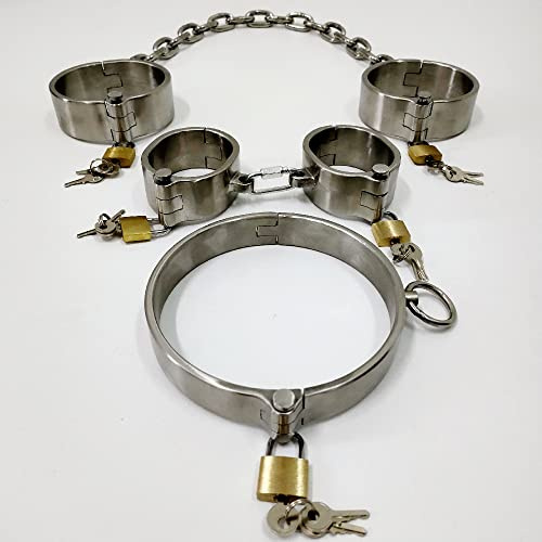 Hrekssi Schwer Metall Handschellen Fußfesseln Ketten Mit Eisenkette Handfesseln Fußschellen Halsband SM Bondage Set Hand Fuß Fessel Sklaven Sexspielzeug Fesselset Für Männer Frauen Paare, Frauen,Set