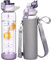 Seekua 1l Large Glass Water Bottle with Straw & Time Markings 1 litre Big Motivational Glass Drinking Bottle BPA free Leakproof