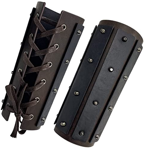 HiiFeuer Mittelalterliche Brigantine-Armschützer, Söldnerhandschuh aus Kunstleder, Vintage-Ritterarmschienen für LARP, Mittelaltermarkt