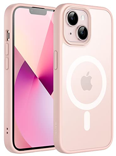 JETech Magnetic Case for iPhone 13 6.1-Inch Compatible with MagSafe, Translucent Matte Back Slim Shockproof Phone Cover (Chalk Pink)