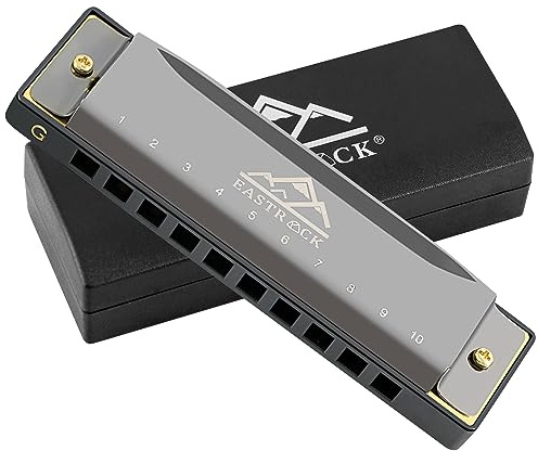 EASTROCK Blues Mundharmonika G Key Mundorgel 10 Loch mit Etui, diatonische Mundharmonika für Profispieler, Anfänger, Studenten, Geschenke, Erwachsene, Freunde, Geschenk (10 Löcher, schwarz)