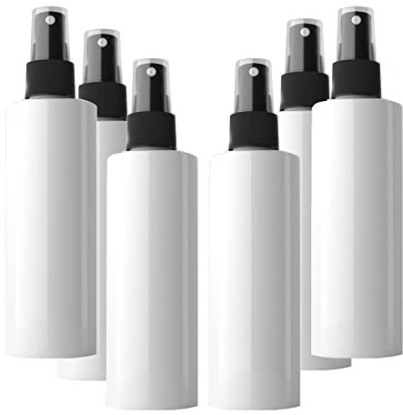 LusDoly Pack of 6, Empty 200ml White Plastic Fine Mist Atomiser Bottles with Black Sprayer Empty Water Spray Bottles for Cleaning Solutions, Gardening