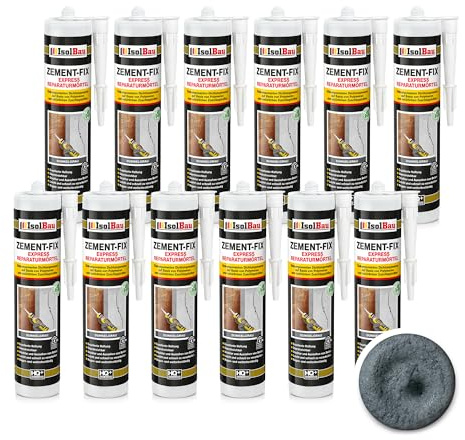Isolbau Zement-Fix 12 x 300 ml Dunkelgrau Express Reperaturmörtel - Dichtungsmasse für Fugen & Risse im Innen- & Außenbereich, Kartusche