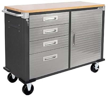 Seville Classics UltraHD® Banco de Trabajo Rodante con 4 Cajones, para Oficina, Garaje y Taller, 121,9 x 50,8 x 95,2 cm, Grafito