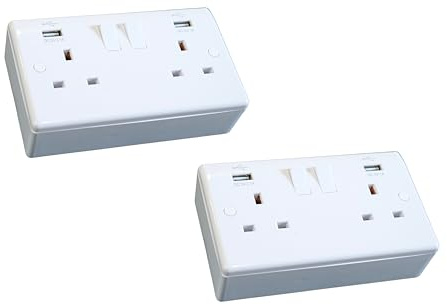 SHPELEC ® Premium Curved Edge White Electrical Sockets Range - Convenient and Versatile Power Solution (USB Type A - 2 Gang (2 Pack))