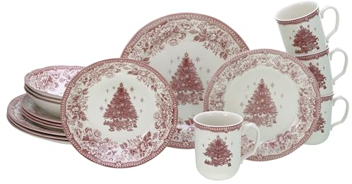 CreaTable, 17048, Serie Tannenbaum, 16-teiliges Geschirrset, Kombiservice aus Steingut, spülmaschinen- und mikrowellengeeignet, Qualitätsproduktion