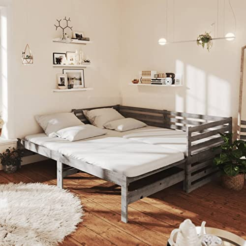 TANZEM Tagesbett Ausziehbar Grau Kiefer Massivholz 2X(90x200) cm, Schlafsofa, Daybed, Bettsofa, Sofa Bed, Sofabett, Schlafcouch, Jugendbett, Bettgestell, Bettcouch - 806967