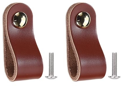 Uonekamo 2 Stück Ledergriffe Für Möbel,Kupfer Griff Möbelknöpfe,Möbelgriffe Leder Knopf, Echtes Leder Schrankgriffe,Schrankknöpfe Mit Schrauben Für Schränke, Kleiderschrank,Schublade,Küche (Kupfer)