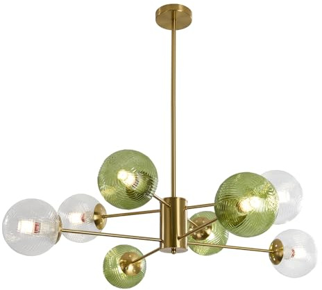 KCO Iluminación Lámpara de techo de 8 luces con burbujas de cristal transparente Candelabro de techo de mediados de siglo con globos de cristal verde Candelabro de techo de globo dorado moderno