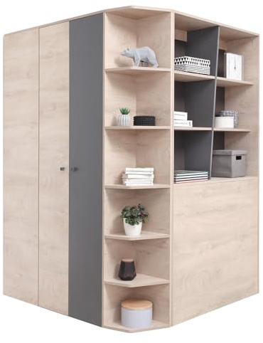 Lomadox Jugendzimmer Kinderzimmer Schrank Kleiderschrank, begehbar, 135cm in Eiche mit anthrazit