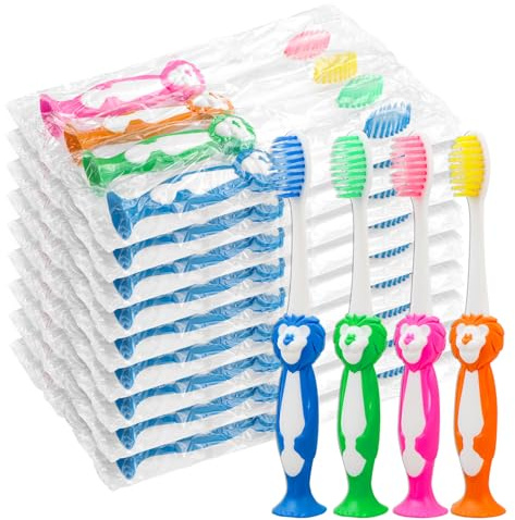 HAIFOTRVA Disposable Toddler Toothbrushes Pack of 40, Manual Suction Cup Bulk Kids Toothbrushes Individually Wrapped Animal Toothbrush for Home, School, Camp, Daycare, Travel