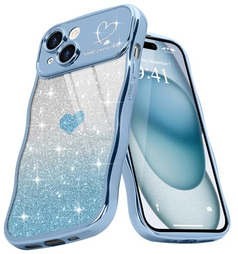 Teageo Hülle für iPhone 15 Glitzer Wellenform Curly, Blau