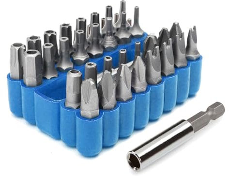 Juego de puntas de destornillador de seguridad de 33 piezas, acero al cromo vanadio, puntas magnéticas, Torx, llave, triple ala, métrico