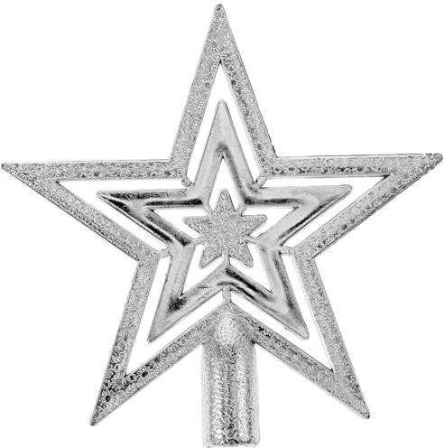 Glitzernde Weihnachtsbaumspitze Stern in Silber (20cm) – Edle Christbaumspitze aus Kunststoff mit Glitzer-Effekt, glänzender Weihnachtsstern als perfekte Verzierung für den Weihnachtsbaum