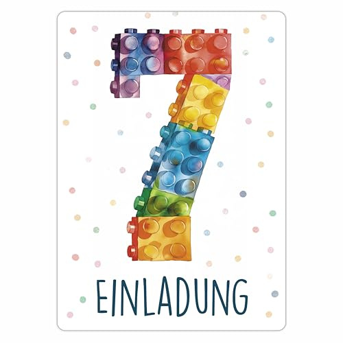 CALLUNA® Baustein Einladungen Kindergeburtstag Mädchen und Junge – 12 Stück – Witzige Baustein Geburtstag Einladungen für die Geburtstagsfeier – Einladungskarten Kids, Building Bauklötze (o. VH)