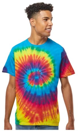 Unisex batik t-shirt – neon regnbåge hippie skjorta kvinnor och män – 70-tals festival outfit – slips dye regnbåge skjorta – bomull färgglad t-shirt män S M L XL XXL 3XL 4XL 5XL, Regnbåge, 5XL