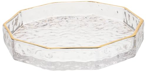 TOPBATHY Gold Edged Glass Tray 6.50 in Small Serving Plate for Fruit Salad Dessert and Snacks Nordic Style Glass Serving Dish for Kitchen Tableware