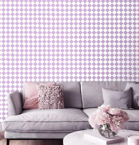 Papier Peint Adhésif Géométrique Violet, 44 x 500cm Autoadhésif Pourpre Mosaïque Pour Chambre Fille, Meuble, Salon, Salle de Bain