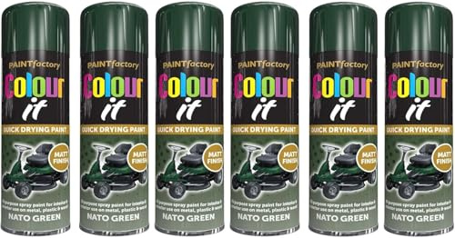 MIXEL Nato Green Matt Spray Paint, Quick-Drying, Easy-To-Use, DIY Projects, Crafting, Ideal For Metal, Wood, Plastic, Automotive, Indoor And Outdoor Use, 250ml, (6 Pcs)