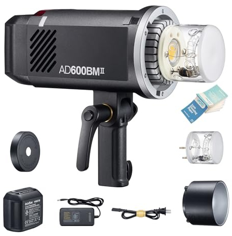 Godox AD600BM II AD600BMII Outdoor Strobe Light 600Ws GN87 TTL HSS 1/8000s Speedlight, Tempo di Riciclaggio 0.01-1.9s, Studio Flash con 40W Model Light e 10.8V 8940mAh Batteria al Litio | Supporta HSS 1/8000s, Sistema X Wireless 2,4GHz, 0,01-1,9s Tempo di Riciclo, con Batteria al Litio 8940mAh