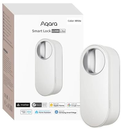 Aqara Cerradura Inteligente U200 Lite, Matter over Thread, Modo Silencioso, Bloqueo Automático, Acceso Remoto, Batería Recargable, Compatible con Apple Home, Alexa, Blanco