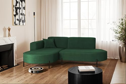 Kaiser Möbel - Ecksofa mit Wohnlandschaft, Eckcouch L Form, Polstersofa, Bequemes Couch mit Ottomane für Wohnzimmer, Relaxsofa, Metallfüße, Veloursstoff, Lounge-Set L-Form, Modena Rein, Grün, Links