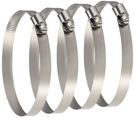 4 Pack Large Stainless Steel Hose Clips, 91-114mm Adjustable Worm Drive Ducting Clamps, Heavy Duty Pipe Clamps for HVAC, Ventilation, Automotive, Marine & Home Plumbing